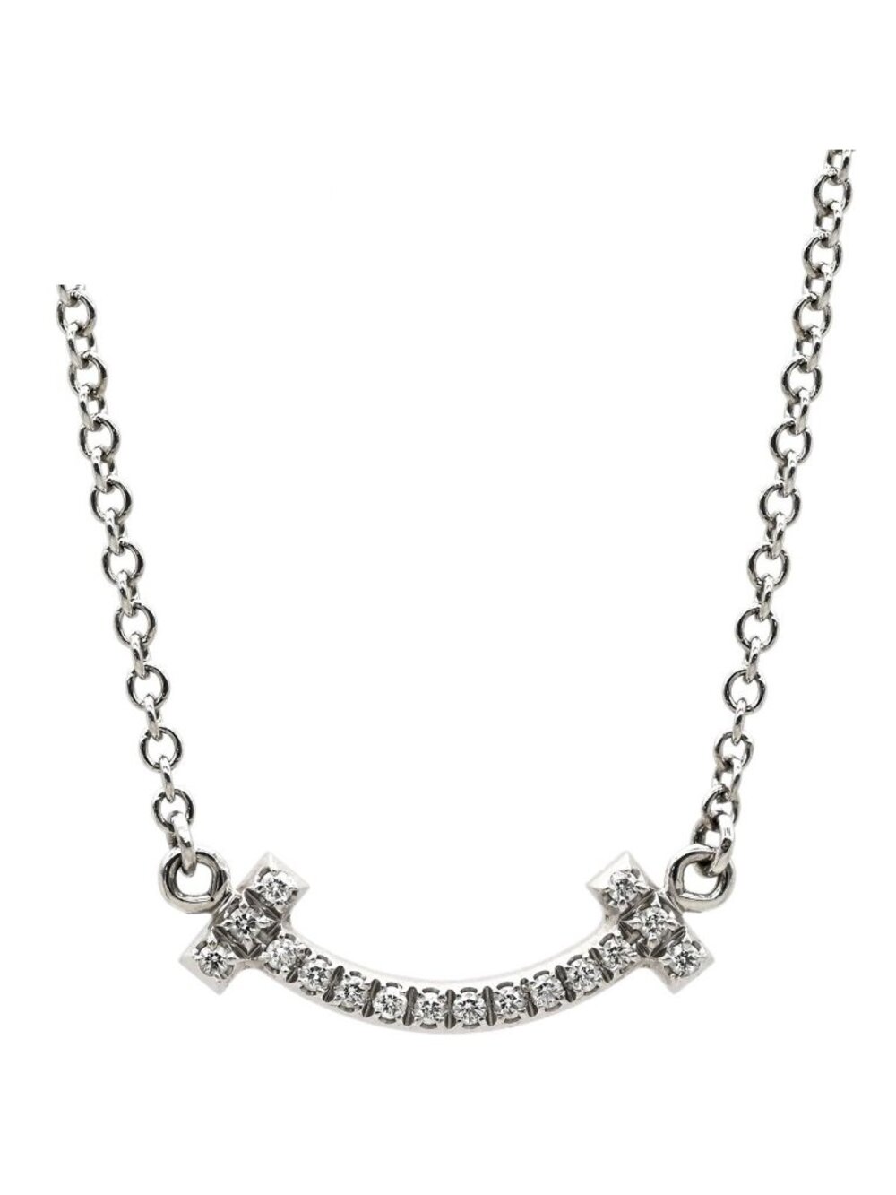 Tiffany & Co Necklace T Smile Mini Diamond White Gold T& 18k